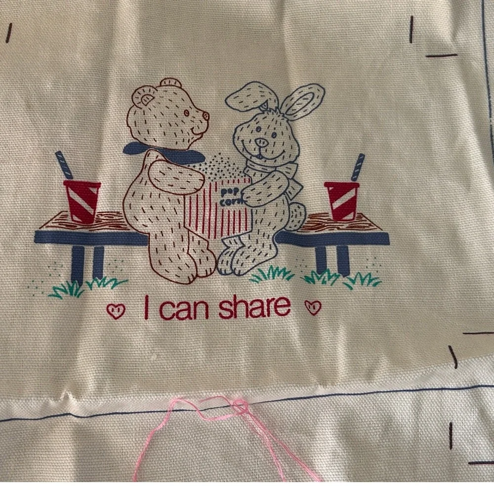 Vintage 1988 The Creative Circle I Can Embroidery Kit Bears Bunny Duck Nursery